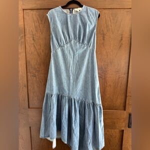 NWOT Frame Asymmetric Gathered Denim Dress *Flaw